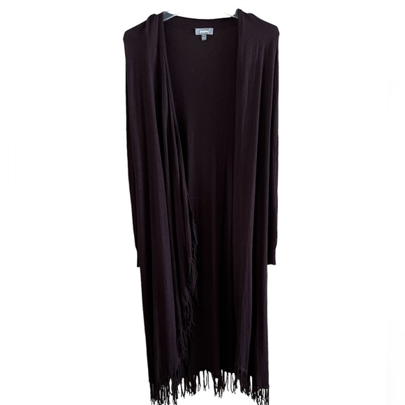 Neiman Marcus Brown extra long duster fringe long sleeves size medium - Picture 1 of 14